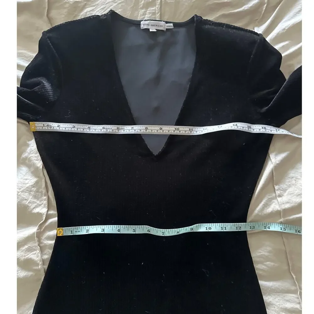 Good American Black Velvet Midi Dress Ribbed Size 2 -‎ Medium